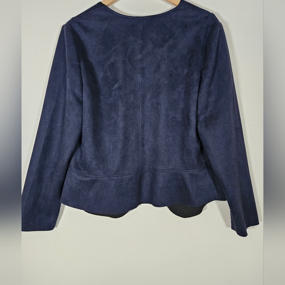 Chicos Suede Feel Blazer Jacket navy black lapel open front SZ12 - Picture 3 of 10